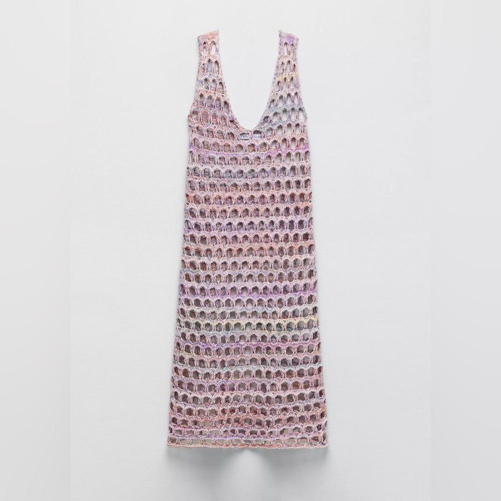 Zara Long Openwork Knit Dress multi color, size XS/S.